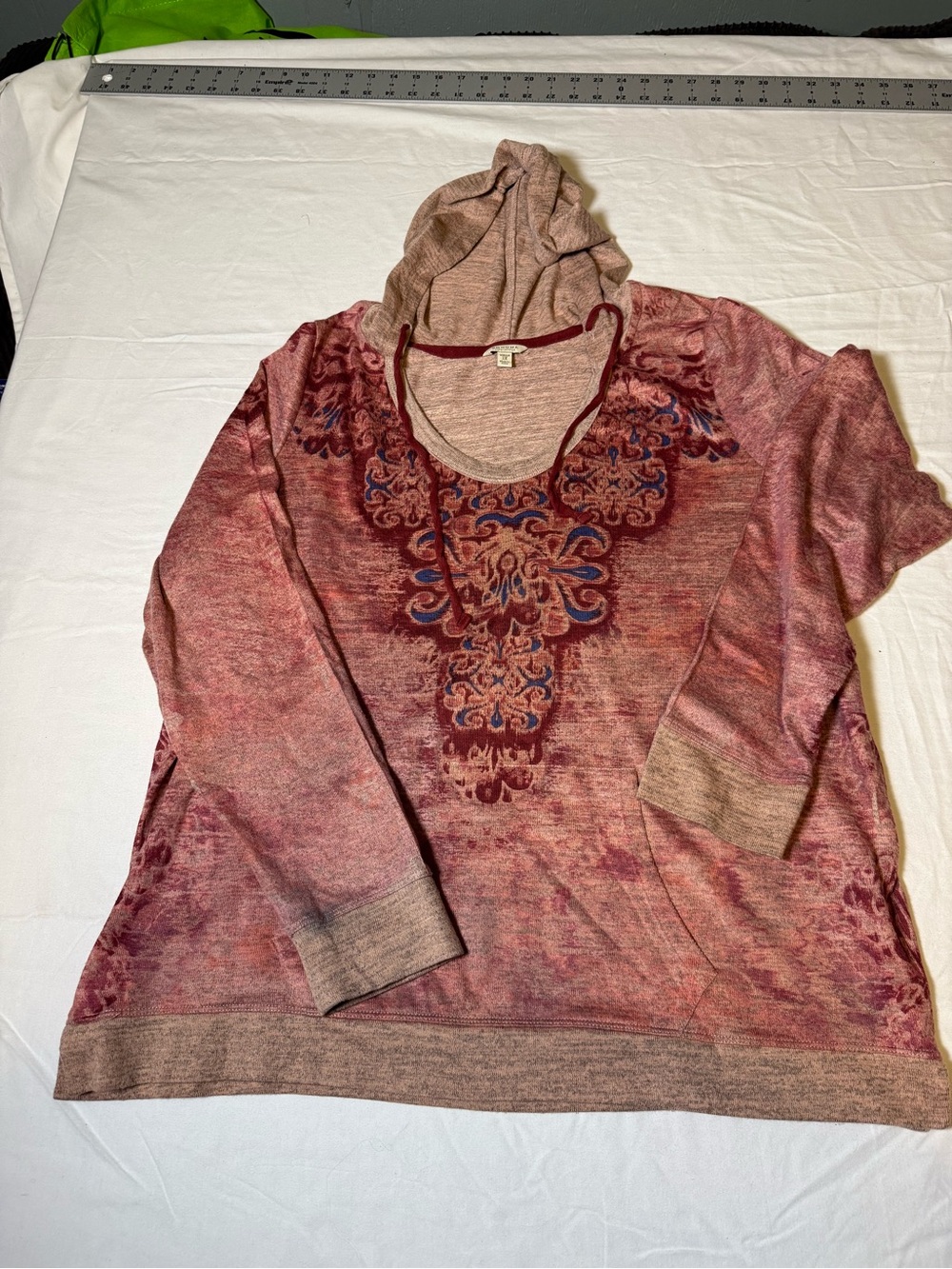 Women's Hooded Long-Sleeve Pullover Top - Dusty Rose Size 1X
